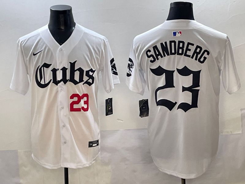Men 2025 Chicago Cubs #23 Sandberg White Five generations Joint Name Nike MLB Jersey style 2